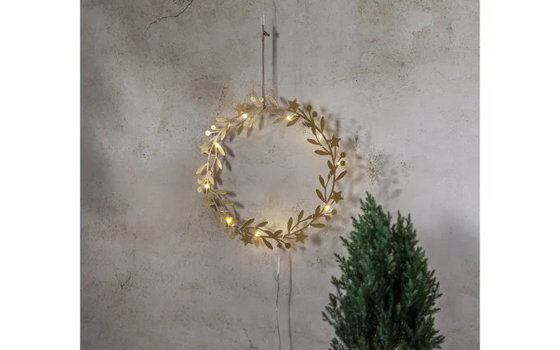 Metall Kranz mit Beleuchtung Holiday, goldfarbig, 28 cm Holiday