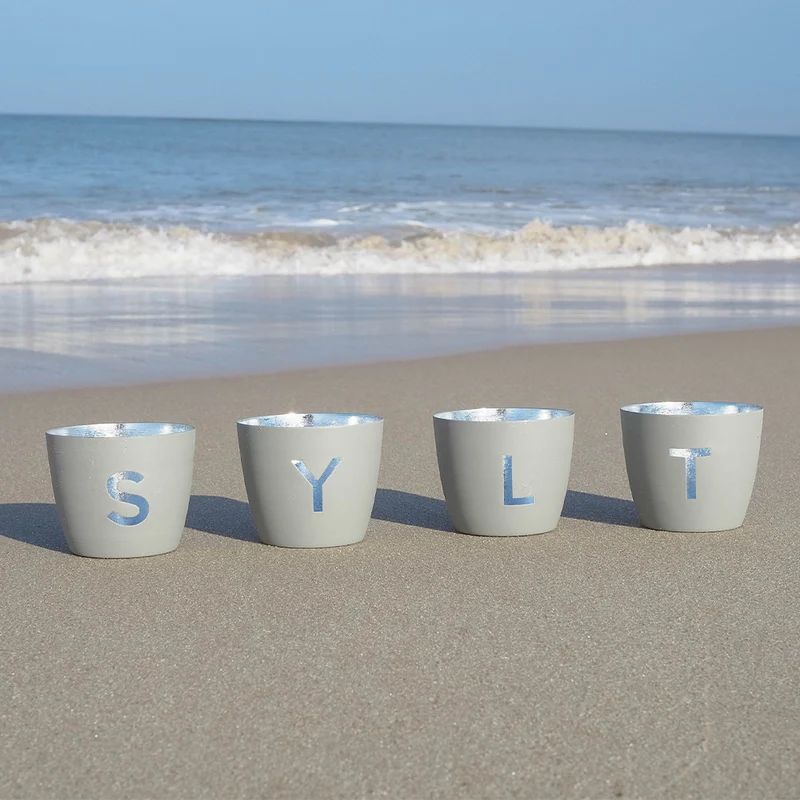 Windlicht im exklusiven Sylt Design 4er-Set hellgrau-silberfarben mittel