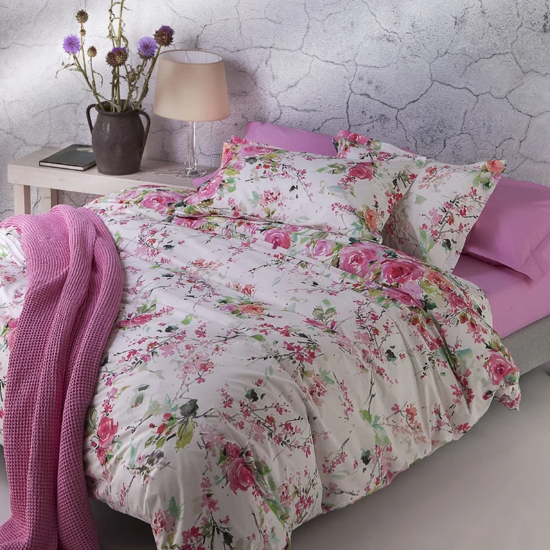 Copripiumino con federe rami di rose Floreale in Percalle