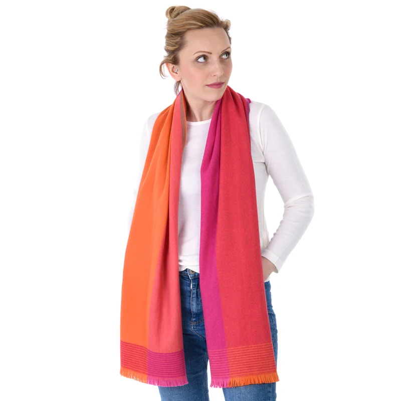 Sehr feiner Merinoschal, pink & orange
