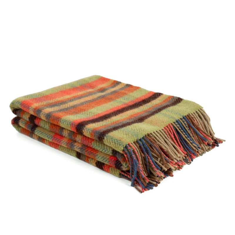 Merino-Kaschmir-Wolldecke "ROUNDWOOD" mit bunten Streifen