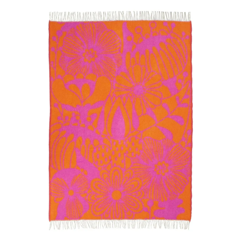 Wolldecke "Blomranka" Orange/Pink