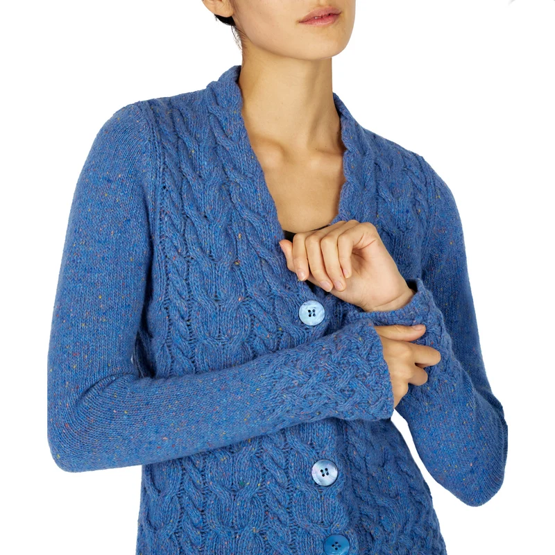 Cardigan mit irischem Zopfmuster - Mittelblau