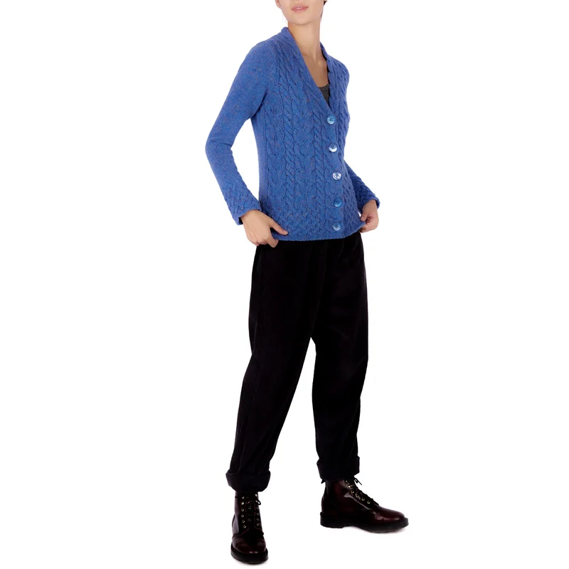 Cardigan mit irischem Zopfmuster - Mittelblau