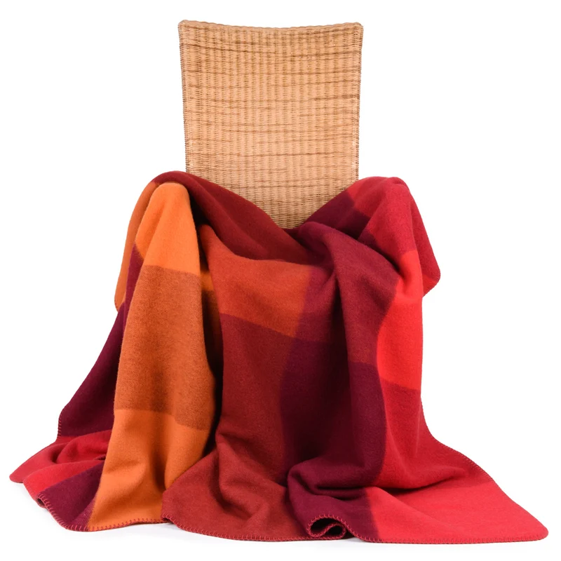 Orange/Rote Schurwolldecke "SUSANNE"