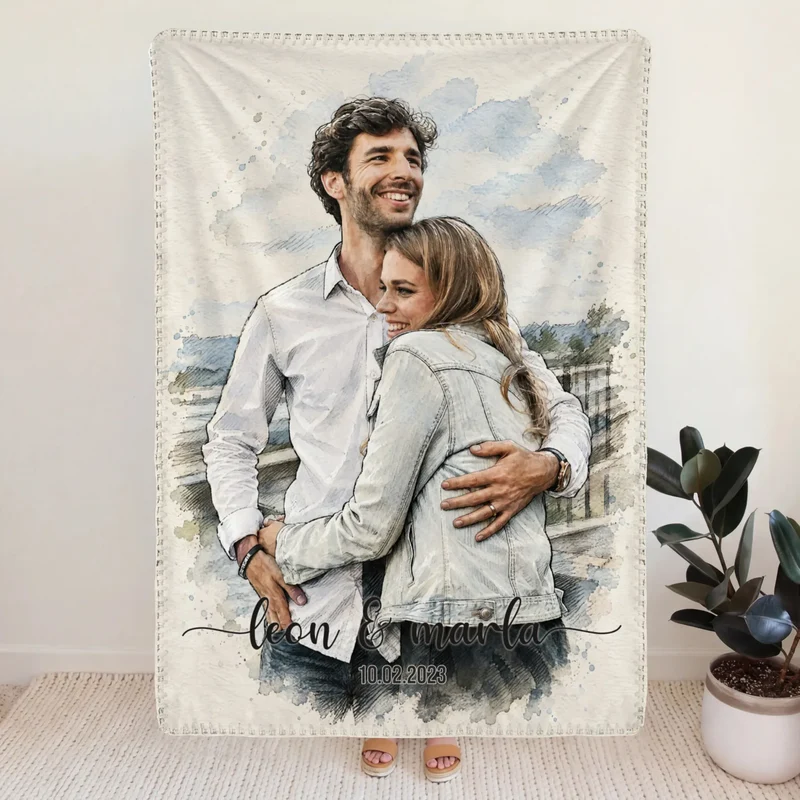 Personalisierte Decke mit Foto im Acryl-Stil mit Namen und Unterschrift