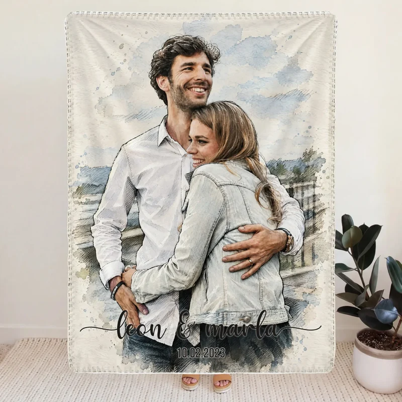 Personalisierte Decke mit Foto im Acryl-Stil mit Namen und Unterschrift