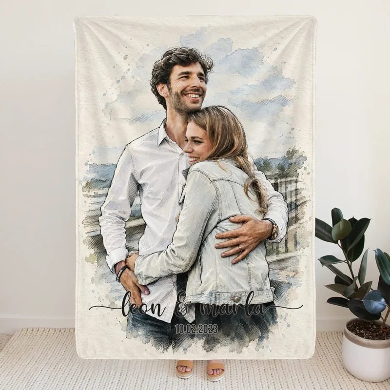 Personalisierte Decke mit Foto im Acryl-Stil mit Namen und Unterschrift