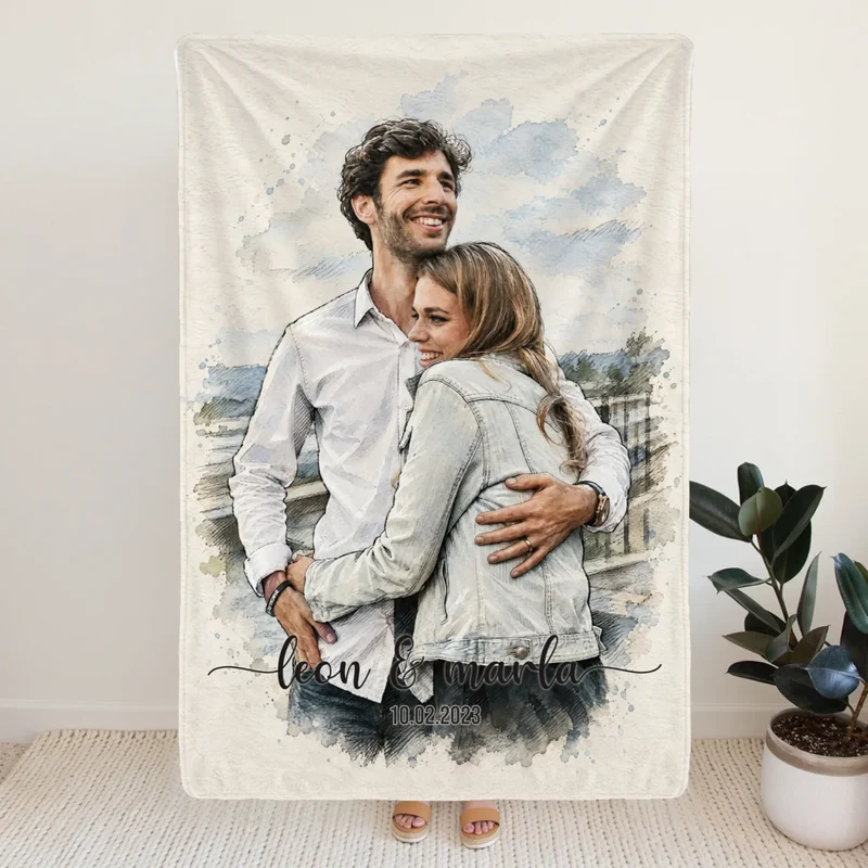 Personalisierte Decke mit Foto im Acryl-Stil mit Namen und Unterschrift