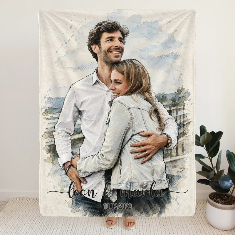 Personalisierte Decke mit Foto im Acryl-Stil mit Namen und Unterschrift