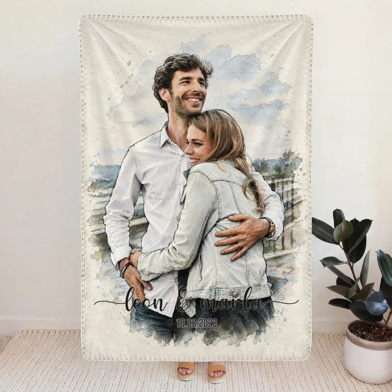 Personalisierte Decke mit Foto im Acryl-Stil mit Namen und Unterschrift