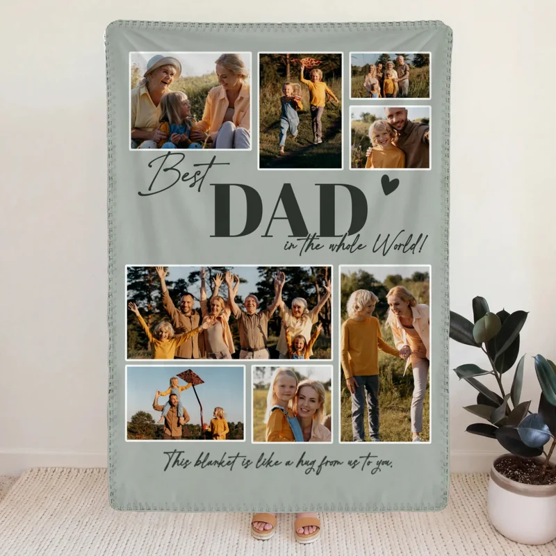 Personalized Blanket – Best Dad in the Whole World – Photo Collage with 8 Pictures