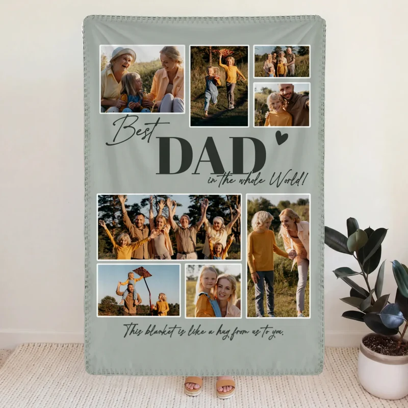 Personalized Blanket – Best Dad in the Whole World – Photo Collage with 8 Pictures