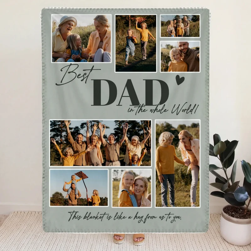 Personalized Blanket – Best Dad in the Whole World – Photo Collage with 8 Pictures