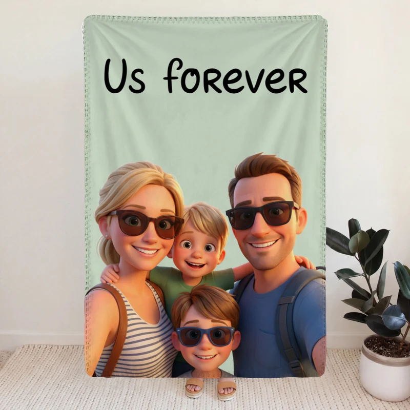Personalized Blanket in 3D movie style featuring your family