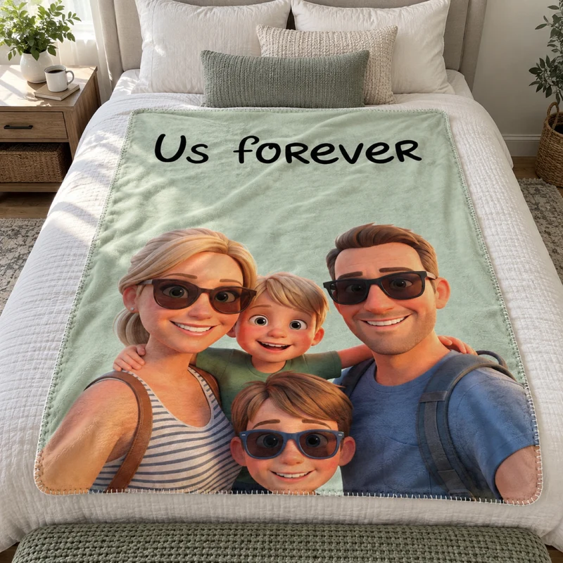 Personalized Blanket in 3D movie style featuring your family