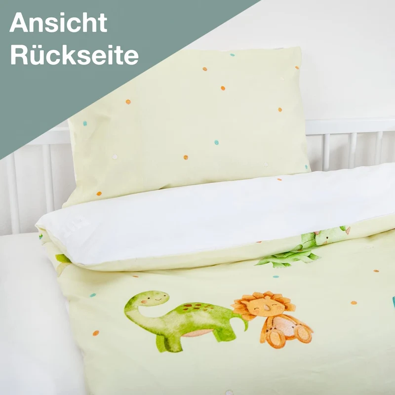Kinderbettwäsche mit Namen bestickt - Motiv Dinos - 100x135cm - 100% Baumwolle