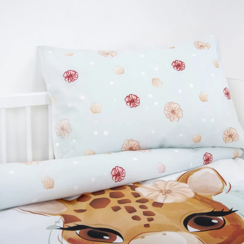 Kinderbettwäsche mit Namen bestickt - Motiv Giraffe - 100x135cm - 100% Baumwolle