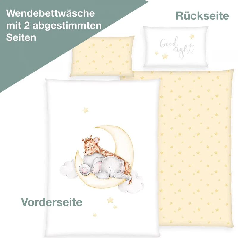 Kinderbettwäsche mit Namen bestickt - Motiv Sleeping on the moon - 100x135cm - 100% Baumwolle