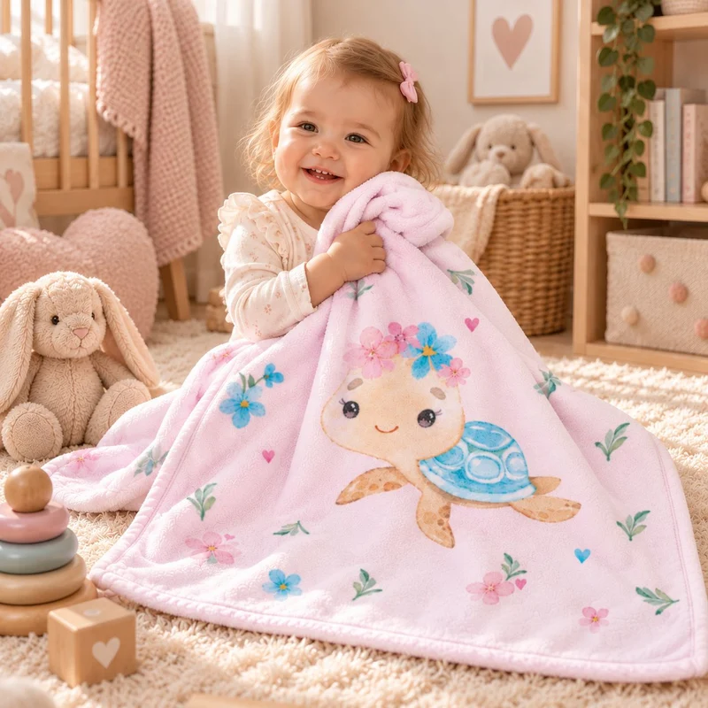 Kleine Schildkröte Babydecke mit Namen bestickt 75x100cm