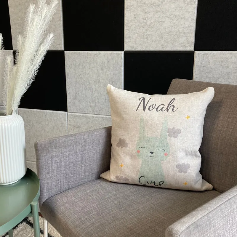 Wolimbo WSD Kissen mit Namen natur 40x40cm CUTE Hase - Leinen-Optik