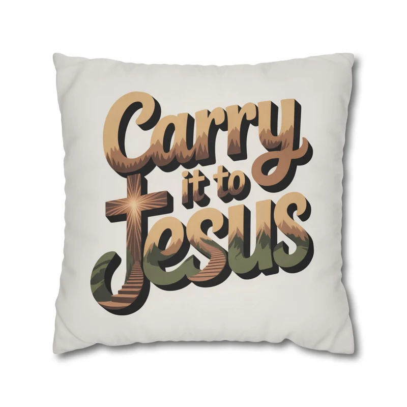 Carry It to Jesus Pillowcase — Christian Inspirational Square Throw Pillow Cover