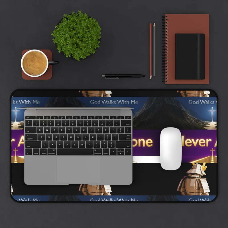 Never Alone Desk Mat — Christian Faith Prayer Desk Mat with Cross & Shepherd Design