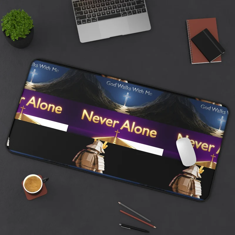 Never Alone Desk Mat — Christian Faith Prayer Desk Mat with Cross & Shepherd Design