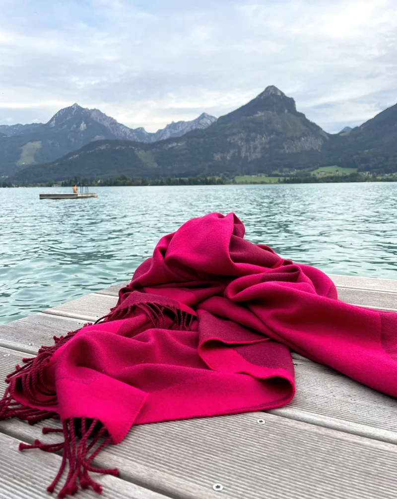 Reisedecke "Light Companion" aus Extra Fine Merino "Sunset Pink"