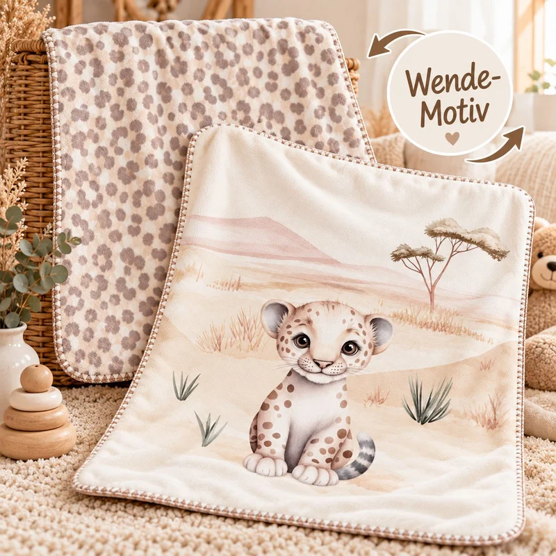 Babydecke mit Namen – Leopardenbaby Kleiner Leo – Super Soft-Velvet