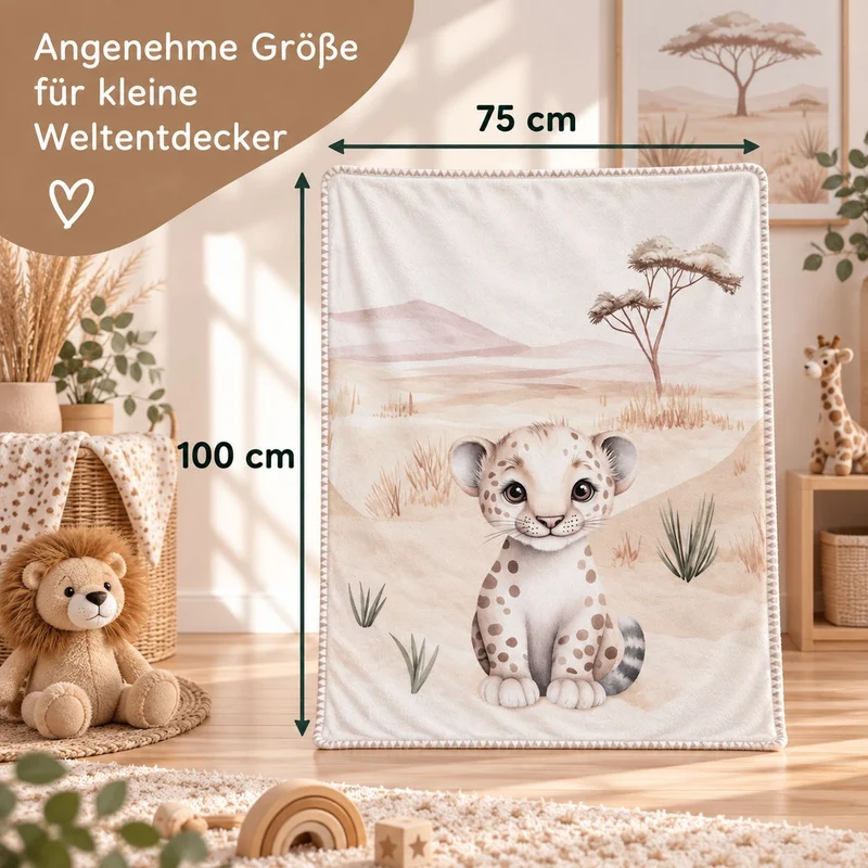 Babydecke mit Namen – Leopardenbaby Kleiner Leo – Super Soft-Velvet