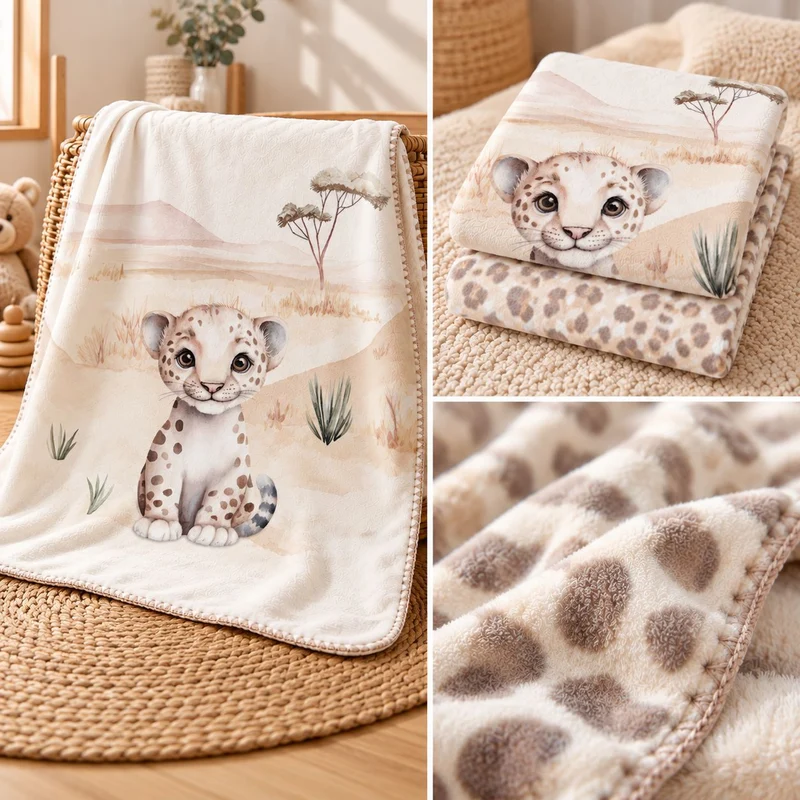 Babydecke mit Namen – Leopardenbaby Kleiner Leo – Super Soft-Velvet