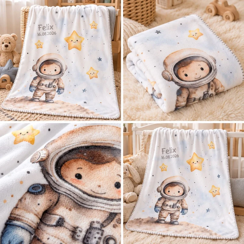 Babydecke mit Namen – Kleiner Astronaut – Super Soft-Velvet
