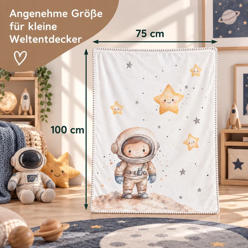 Babydecke mit Namen – Kleiner Astronaut – Super Soft-Velvet