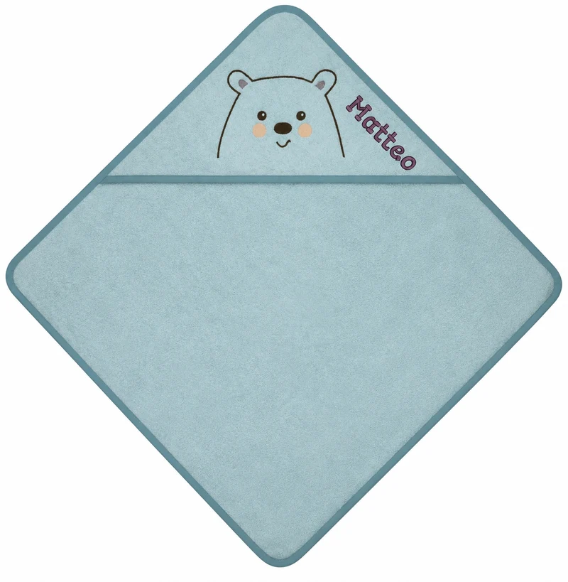Kapuzenhandtuch mit Namen bestickt – Eisbär mint