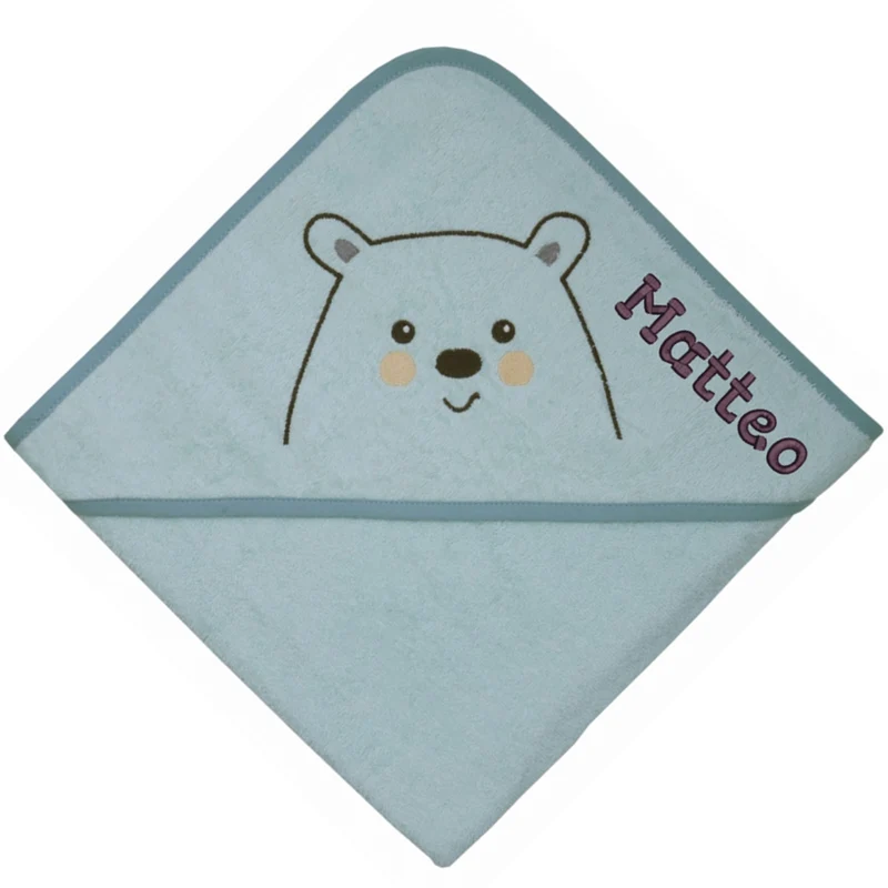 Kapuzenhandtuch mit Namen bestickt – Eisbär mint