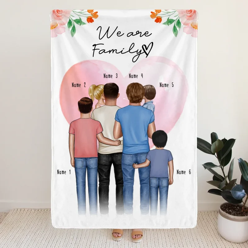Personalisierte Decke - Familie (schwul/gleichgeschlechtlich) + 1-4 Kinder