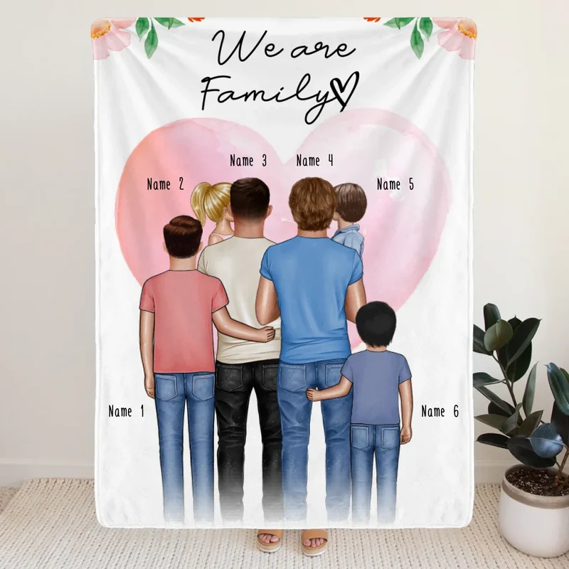 Personalisierte Decke - Familie (schwul/gleichgeschlechtlich) + 1-4 Kinder