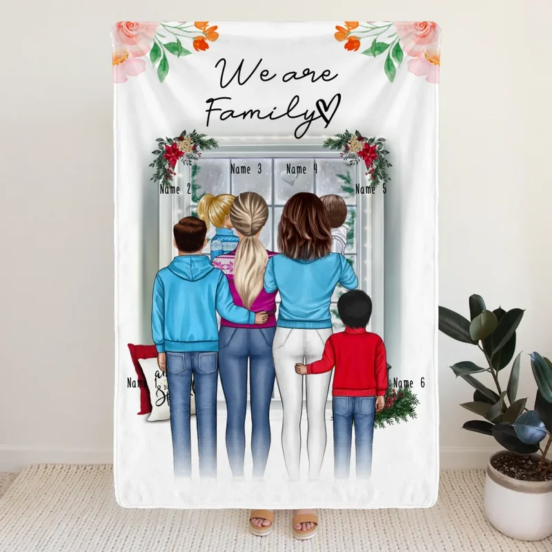 Personalisierte Decke - Familie (lesbisch/gleichgeschlechtlich) + 1-4 Kinder - Weihnachtsdecke