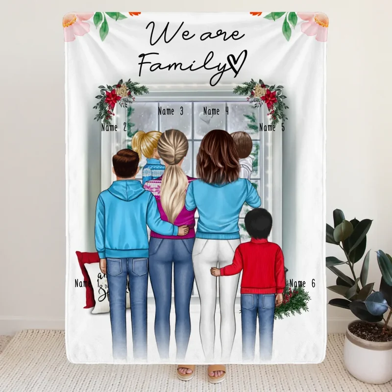Personalisierte Decke - Familie (lesbisch/gleichgeschlechtlich) + 1-4 Kinder - Weihnachtsdecke