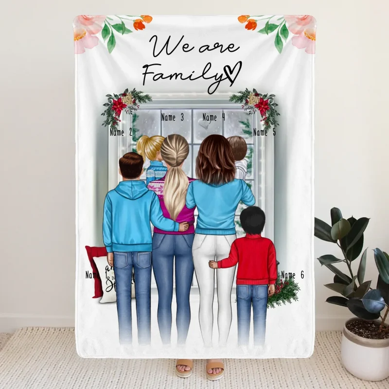 Personalisierte Decke - Familie (lesbisch/gleichgeschlechtlich) + 1-4 Kinder - Weihnachtsdecke