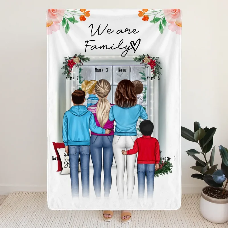 Personalisierte Decke - Familie (lesbisch/gleichgeschlechtlich) + 1-4 Kinder - Weihnachtsdecke