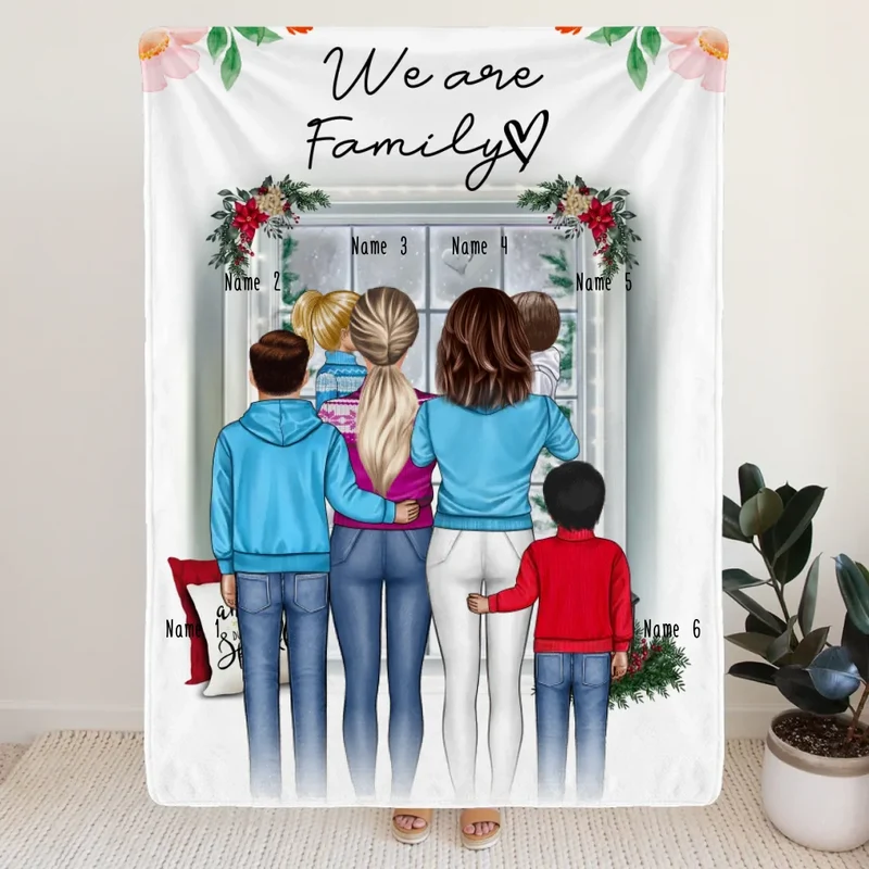 Personalisierte Decke - Familie (lesbisch/gleichgeschlechtlich) + 1-4 Kinder - Weihnachtsdecke