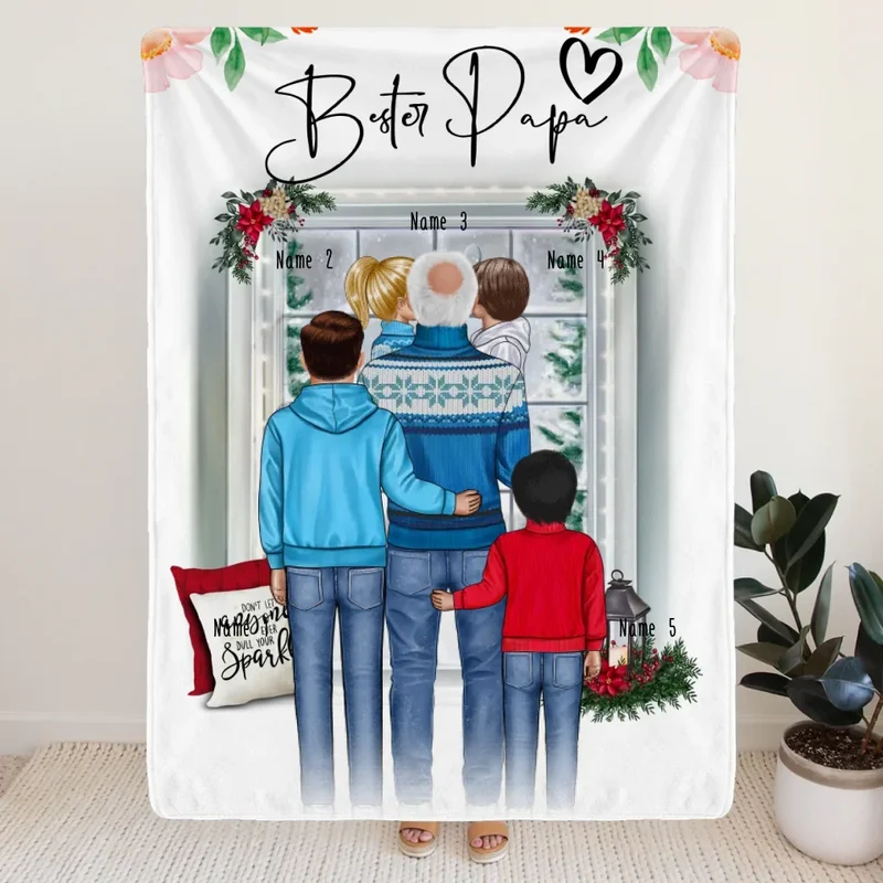 Personalisierte Decke - Opa + 1-4 Kinder - Weihnachtsdecke