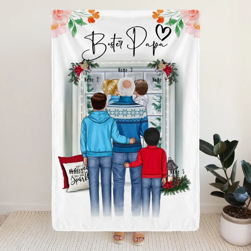 Personalisierte Decke - Opa + 1-4 Kinder - Weihnachtsdecke