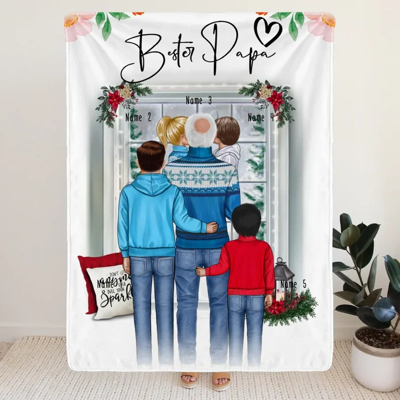 Personalisierte Decke - Opa + 1-4 Kinder - Weihnachtsdecke