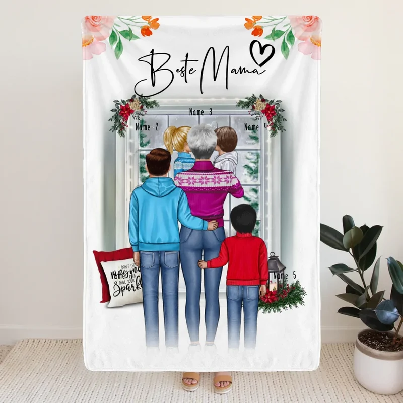Personalisierte Decke - Oma + 1-4 Kinder - Weihnachtsdecke