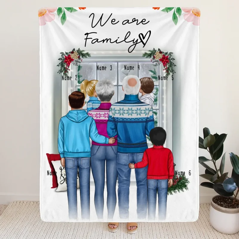 Personalisierte Decke - Oma + Opa (Großeltern) + 1-4 Kinder - Weihnachtsdecke