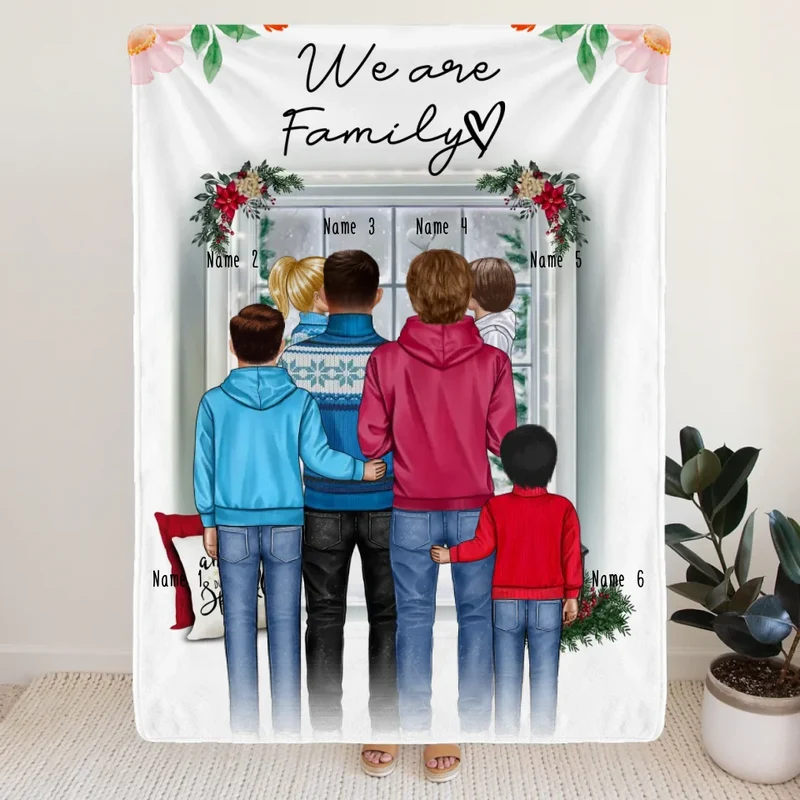 Personalisierte Decke - Familie (schwul/gleichgeschlechtlich) + 1-4 Kinder - Weihnachtsdecke