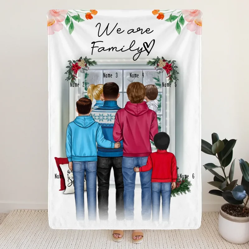Personalisierte Decke - Familie (schwul/gleichgeschlechtlich) + 1-4 Kinder - Weihnachtsdecke